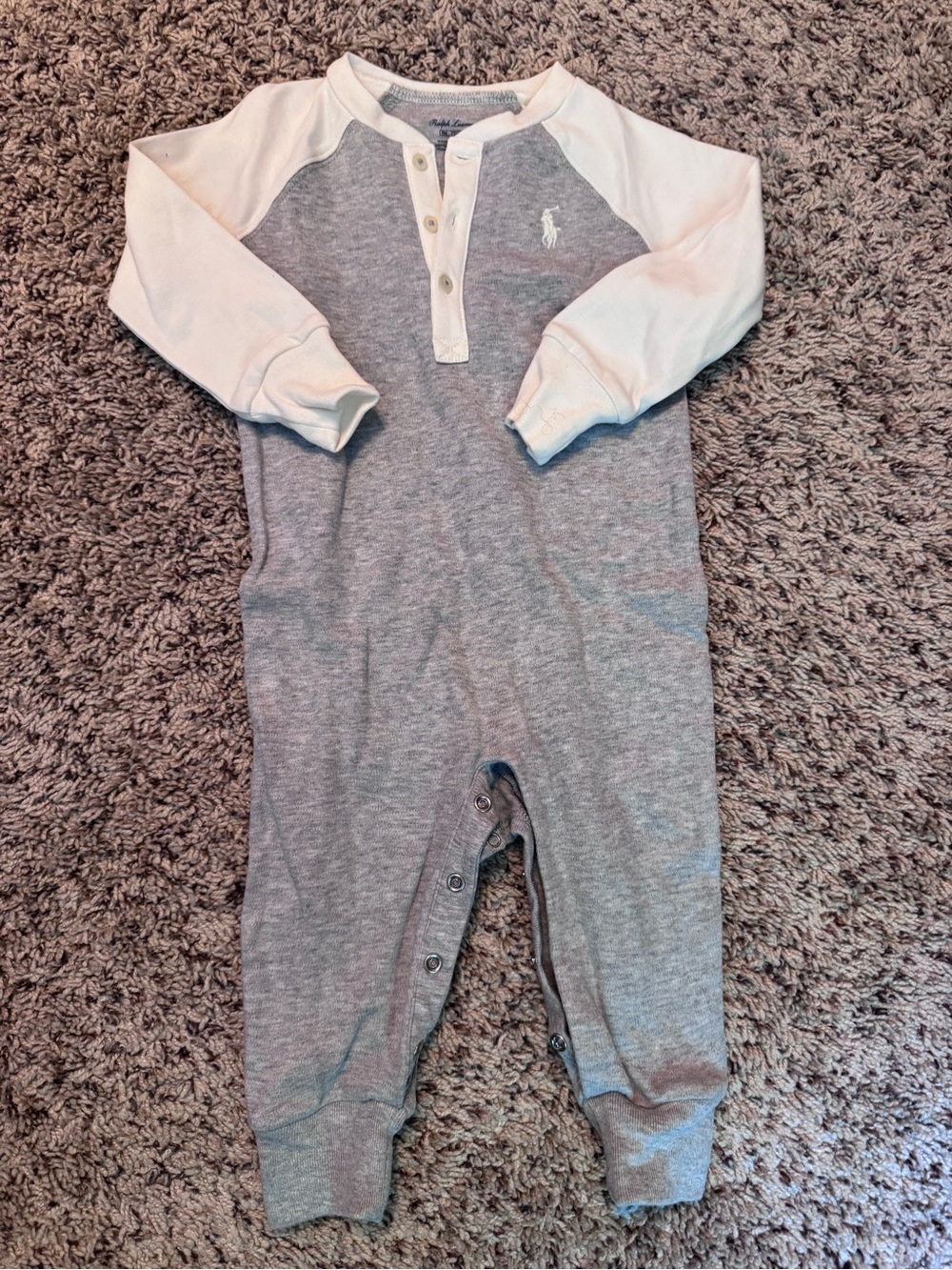 Ralph Lauren Gray & White Henley Long-Sleeve Footie